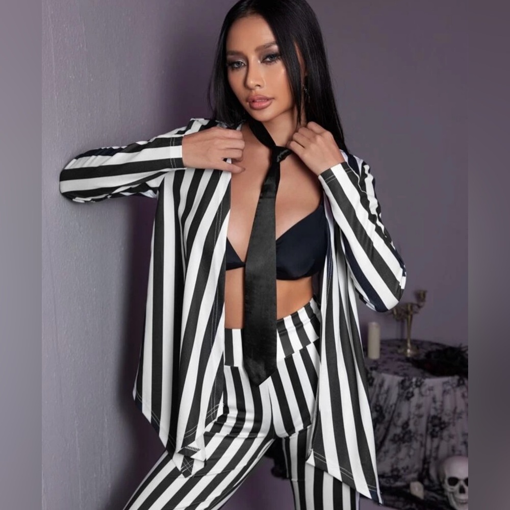 Striped open front blazer